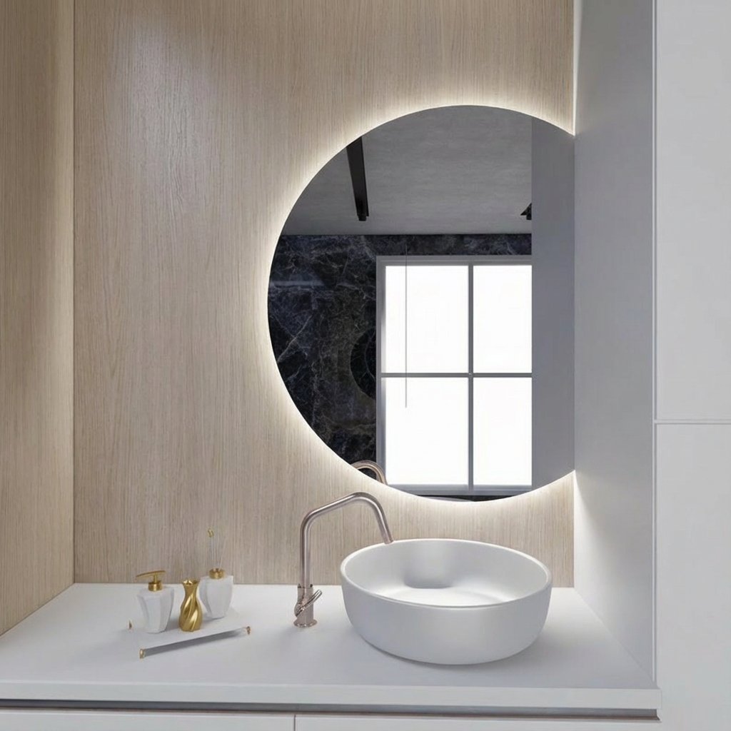 Round LED Bathroom Mirror with Backlight | Modern Lighted Vanity Mirror | Aypars Atelier