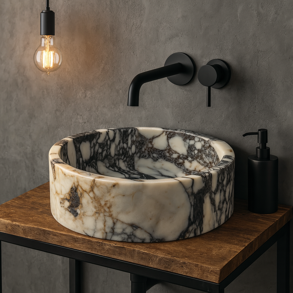 Calacatta Viola Marble Sink | Luxury Round Vessel Basin 16x16 | Natural Stone Bathroom Sink USA