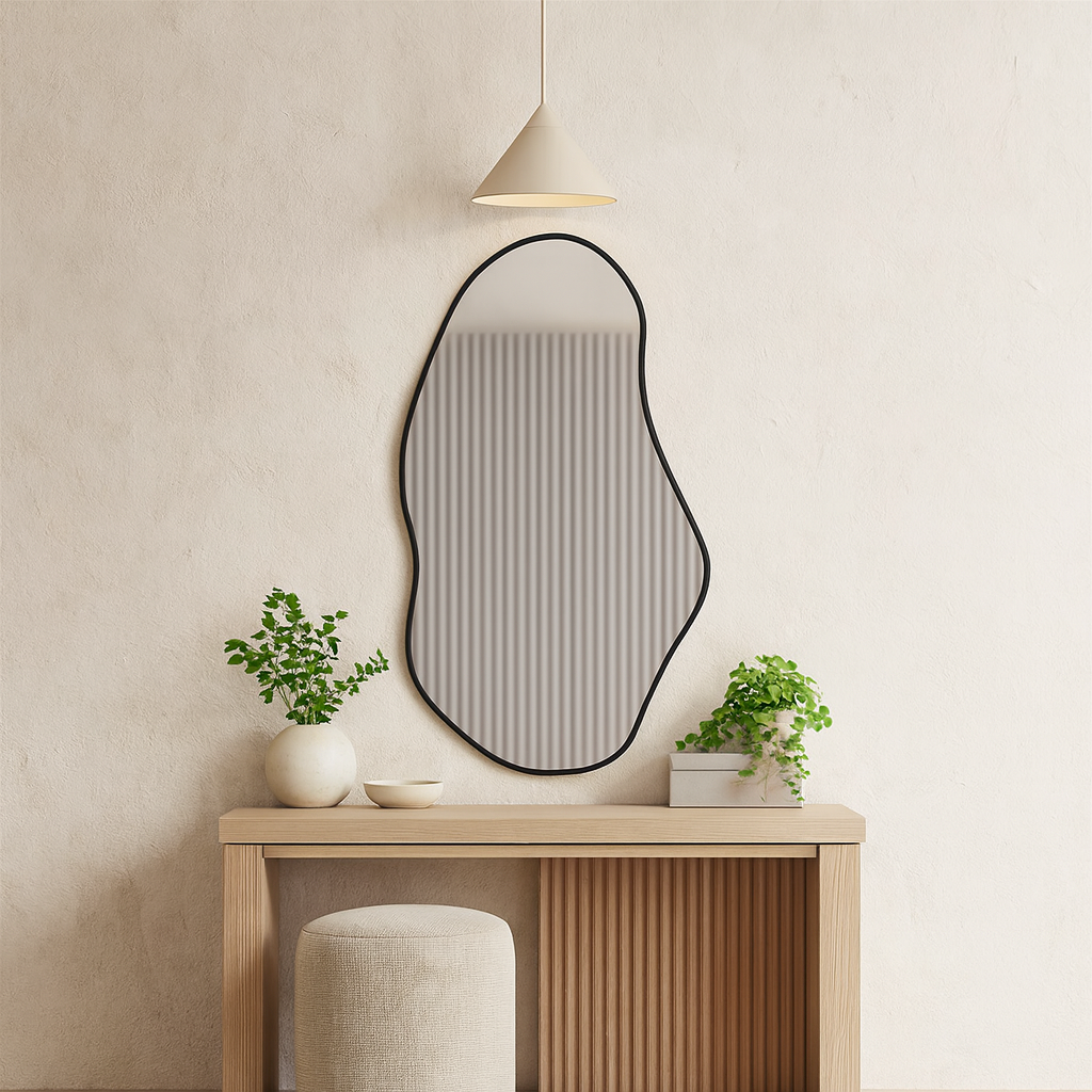 Asymmetrical Wall Mirror – Modern Irregular Black Frame Mirror for Living Room & Bedroom, Handmade Organic Shape Custom Mirror