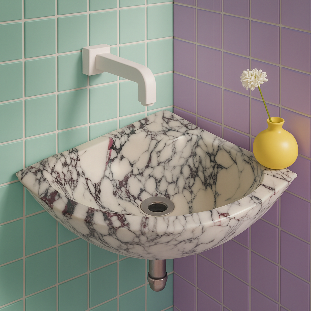 Calacatta Viola Marble Corner Sink | Wall Mount Bathroom Basin | Luxury Small Space Vanity