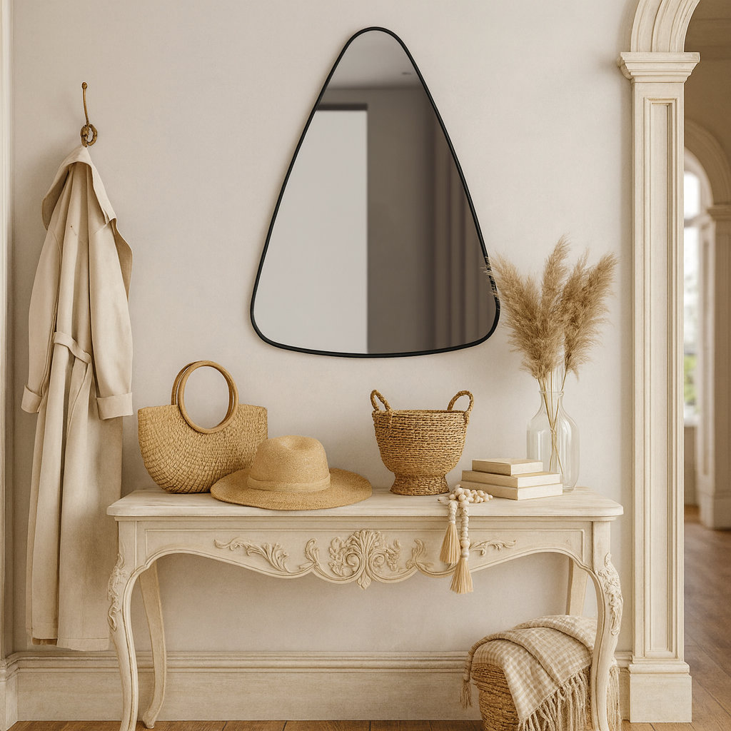 Modern Irregular Wall Mirror – Organic Triangle Mirror with Black Frame