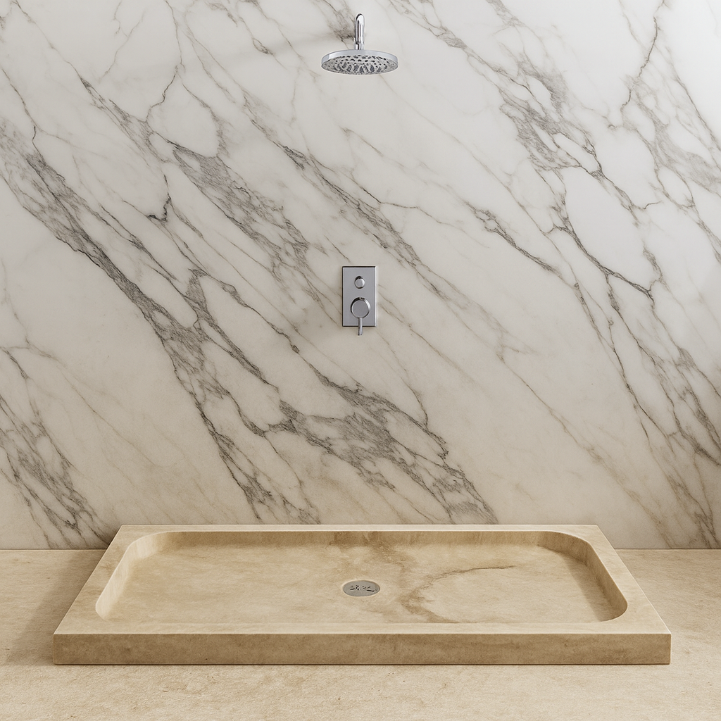 Travertine Shower Base 63x35 | Natural Stone Shower Pan USA | Luxury Marble Tray