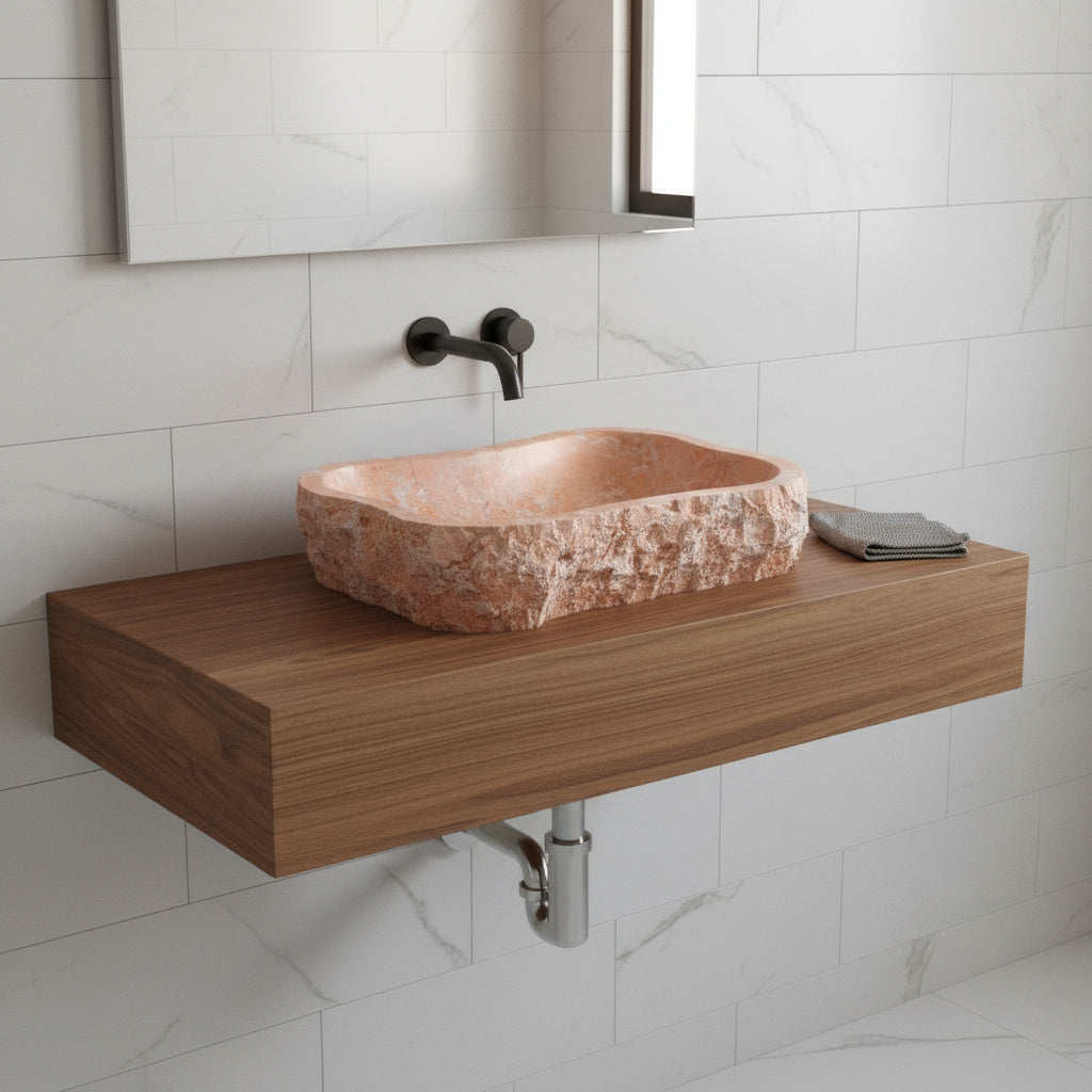 Luxury Marble Vessel Sink – Handcrafted Natural Stone Bathroom Basin, Rustic Vanity Bowl 21.6"x15.7"x5.5" (55x40x14 cm)