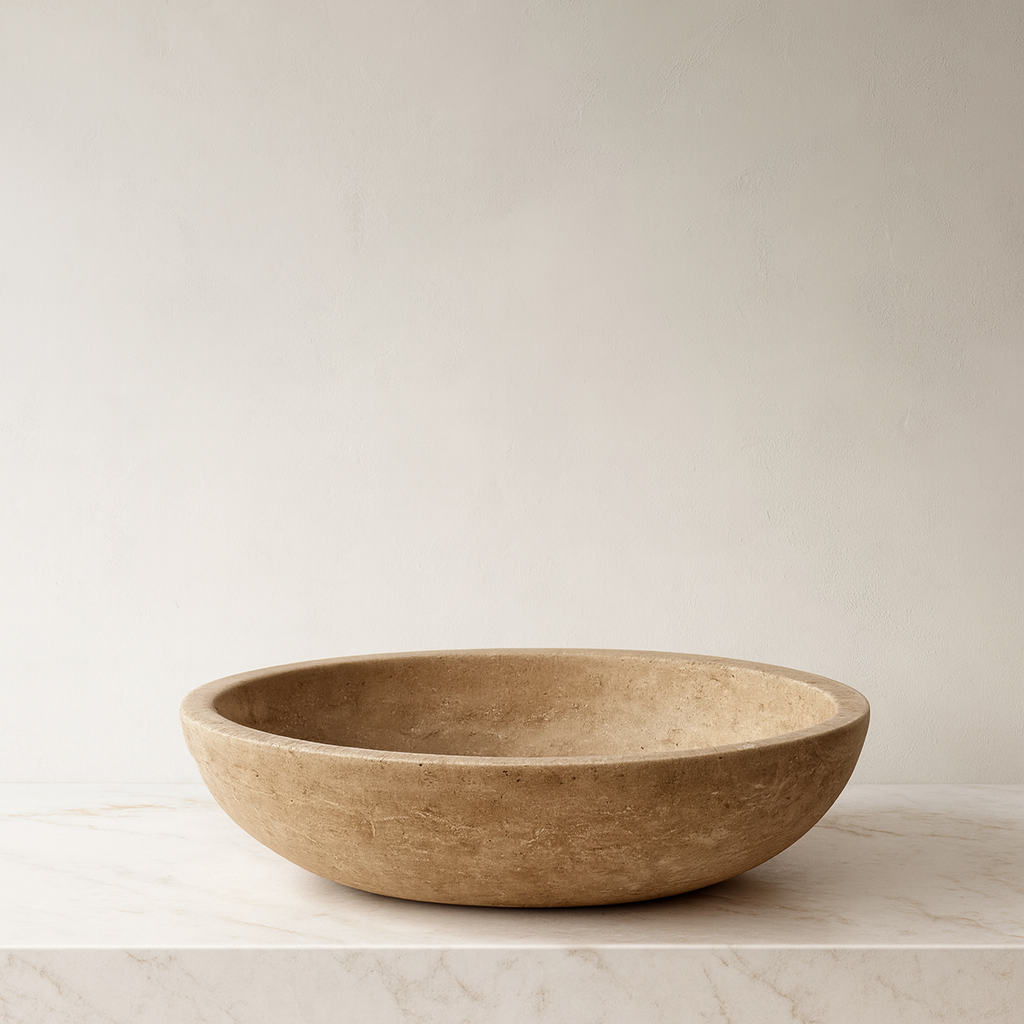 Mocha Travertine Marble Sink | Oval Vessel Basin 14.5x19.5 | Natural Stone Bathroom Sink USA