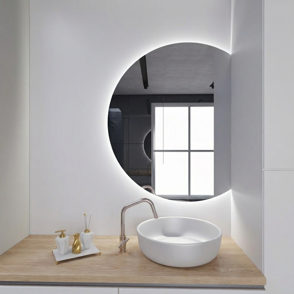Round LED Bathroom Mirror with Backlight | Modern Lighted Vanity Mirror | Aypars Atelier