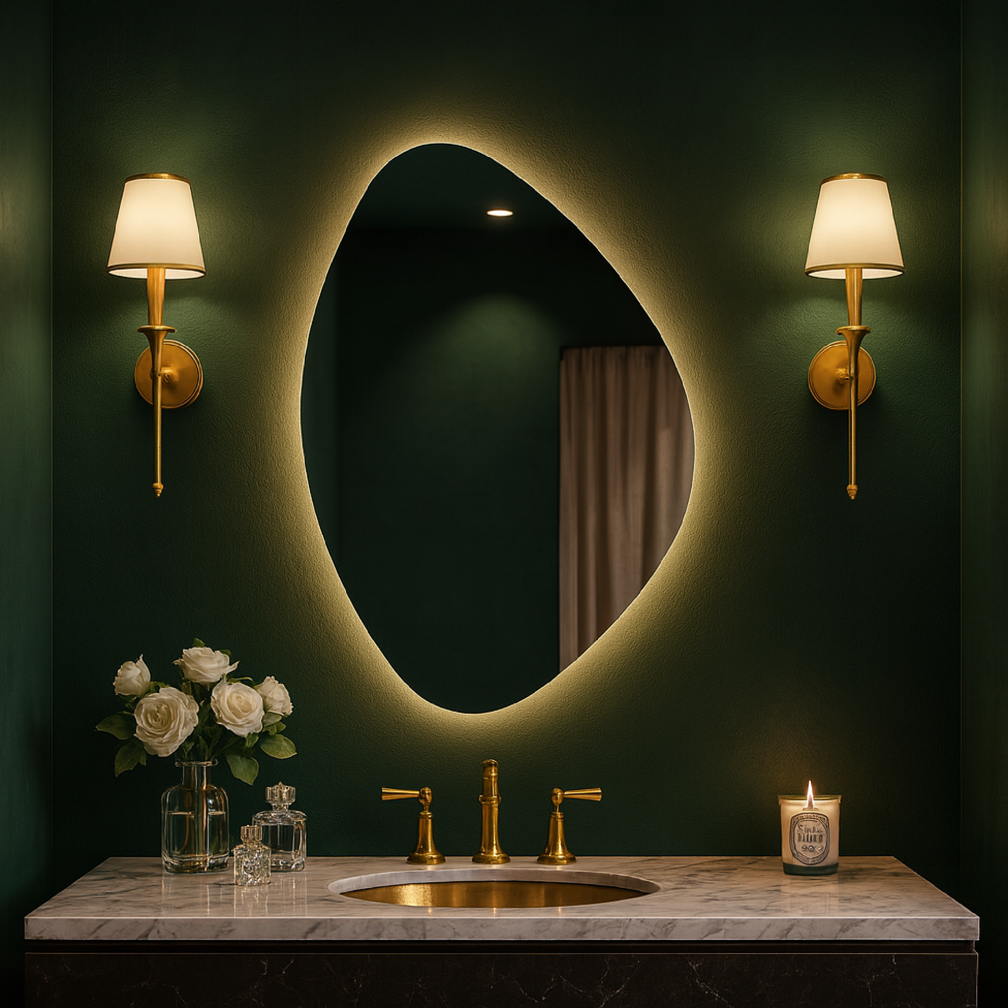 LED Bathroom Mirror – Asymmetrical Backlit Wall Mirror with Touch Control, Modern Lighted Vanity Mirror Warm & Cool LED