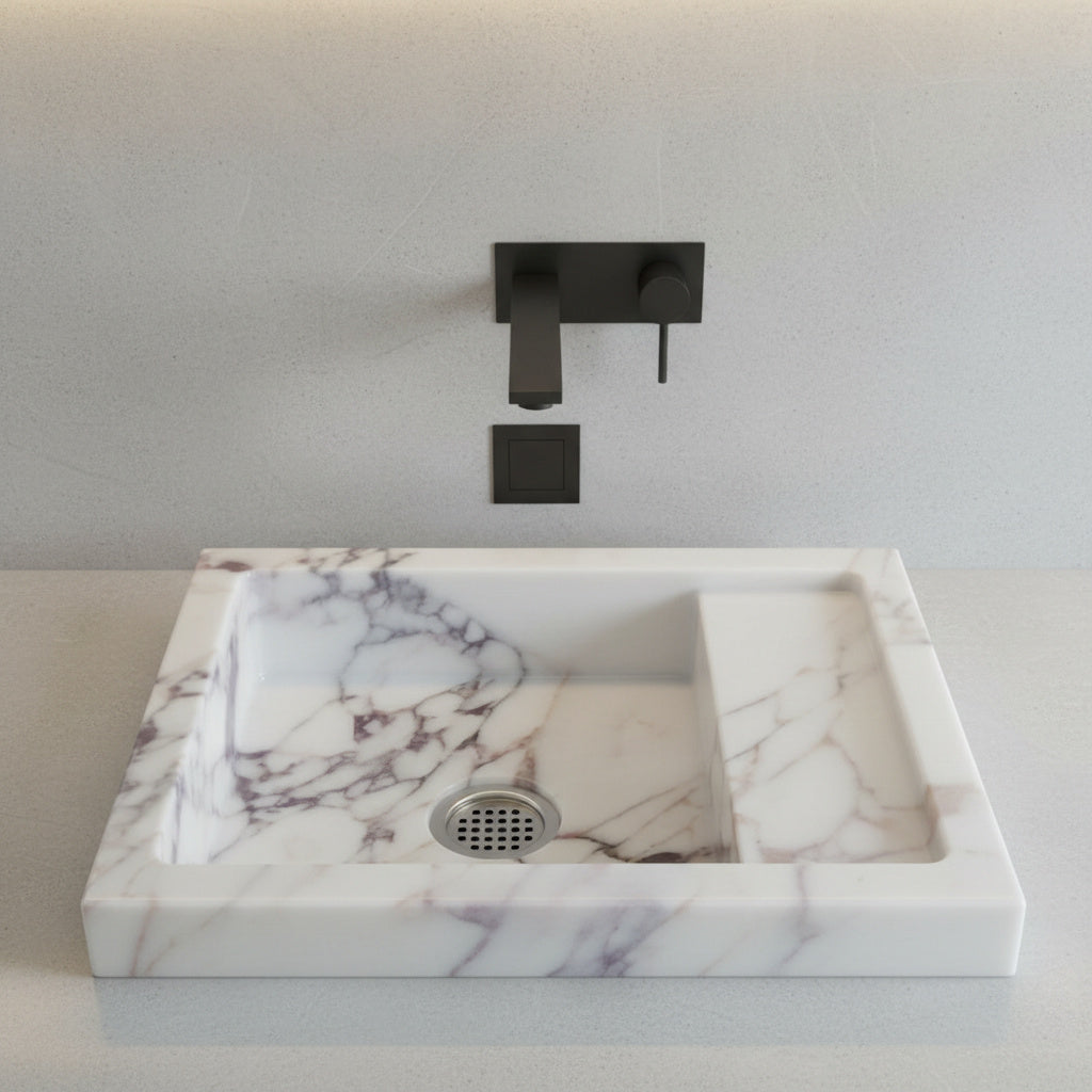 Calacatta Viola Bathroom Sink – Wall-Mount Marble Vanity Sink, Natural Stone Polished Basin