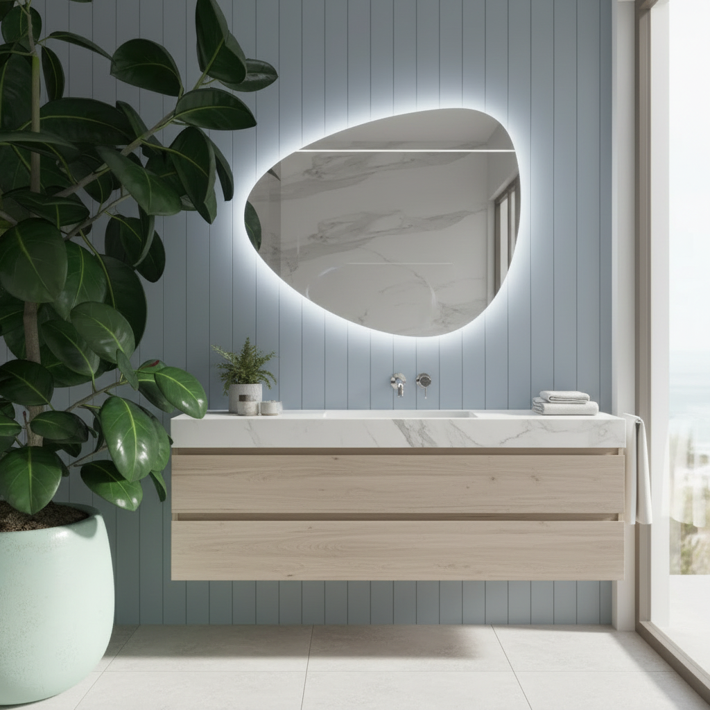 LED Wall Mirror Irregular Shape – Modern Asymmetrical Backlit Mirror for Bathroom or Living Room