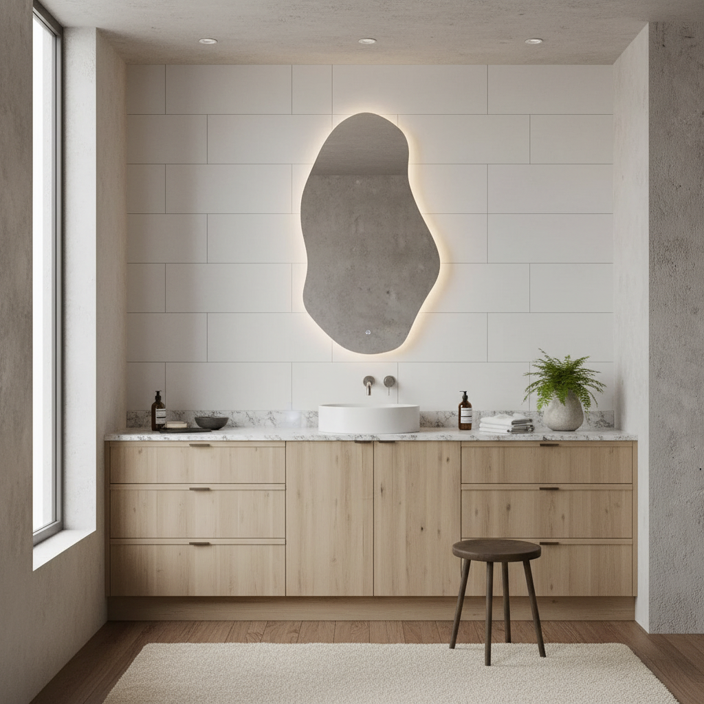 LED Bathroom Mirror with Lights | Irregular Organic Vanity Mirror | Touch Sensor