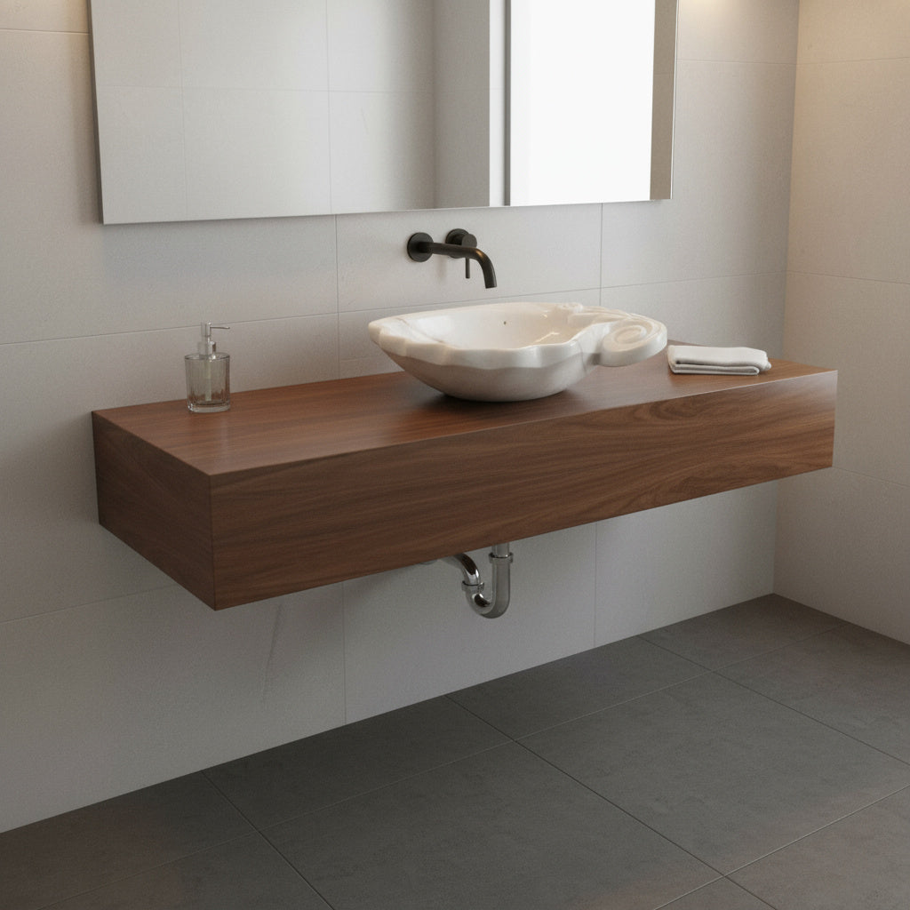 Marble Vessel Sink | Hand-Carved Natural Stone Bathroom Basin  | Luxury Floral Design Vanity