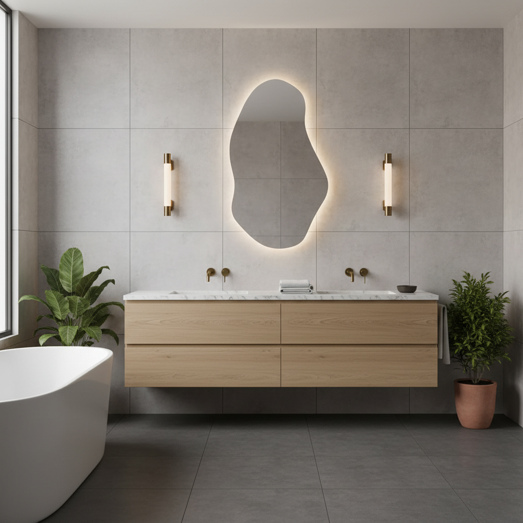 LED Bathroom Mirror with Lights | Irregular Organic Vanity Mirror | Touch Sensor