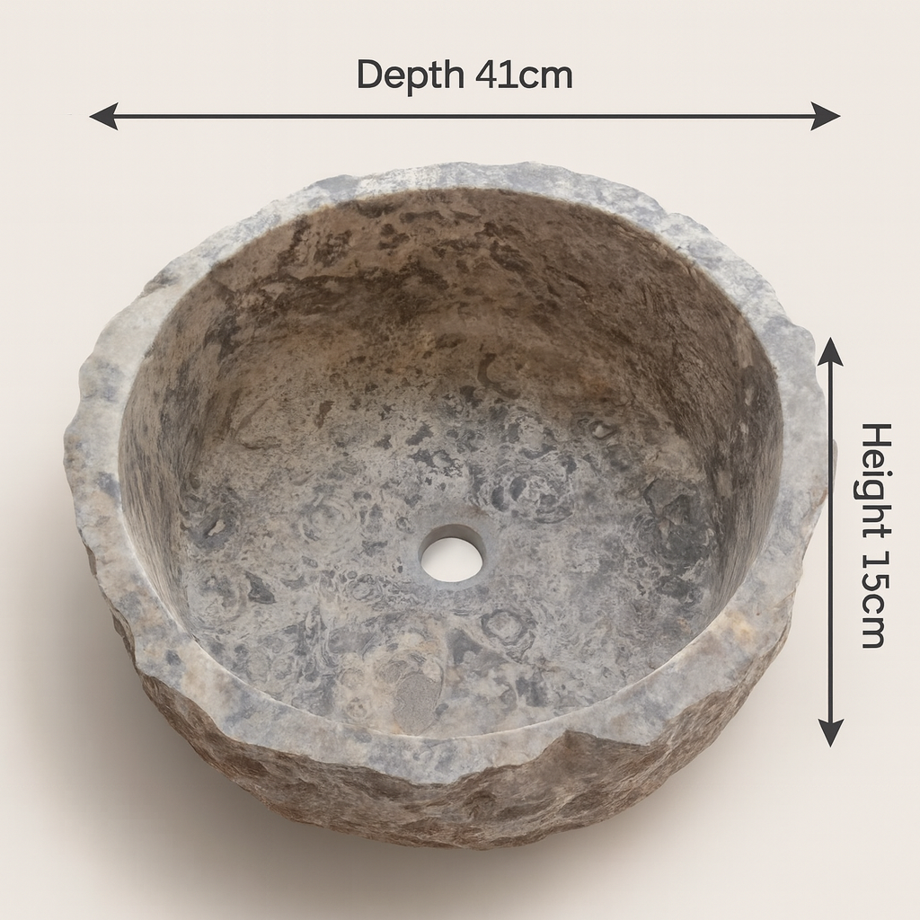 Travertine Vessel Sink | Natural Stone Bathroom Sink | Rustic Hand-Carved Basin