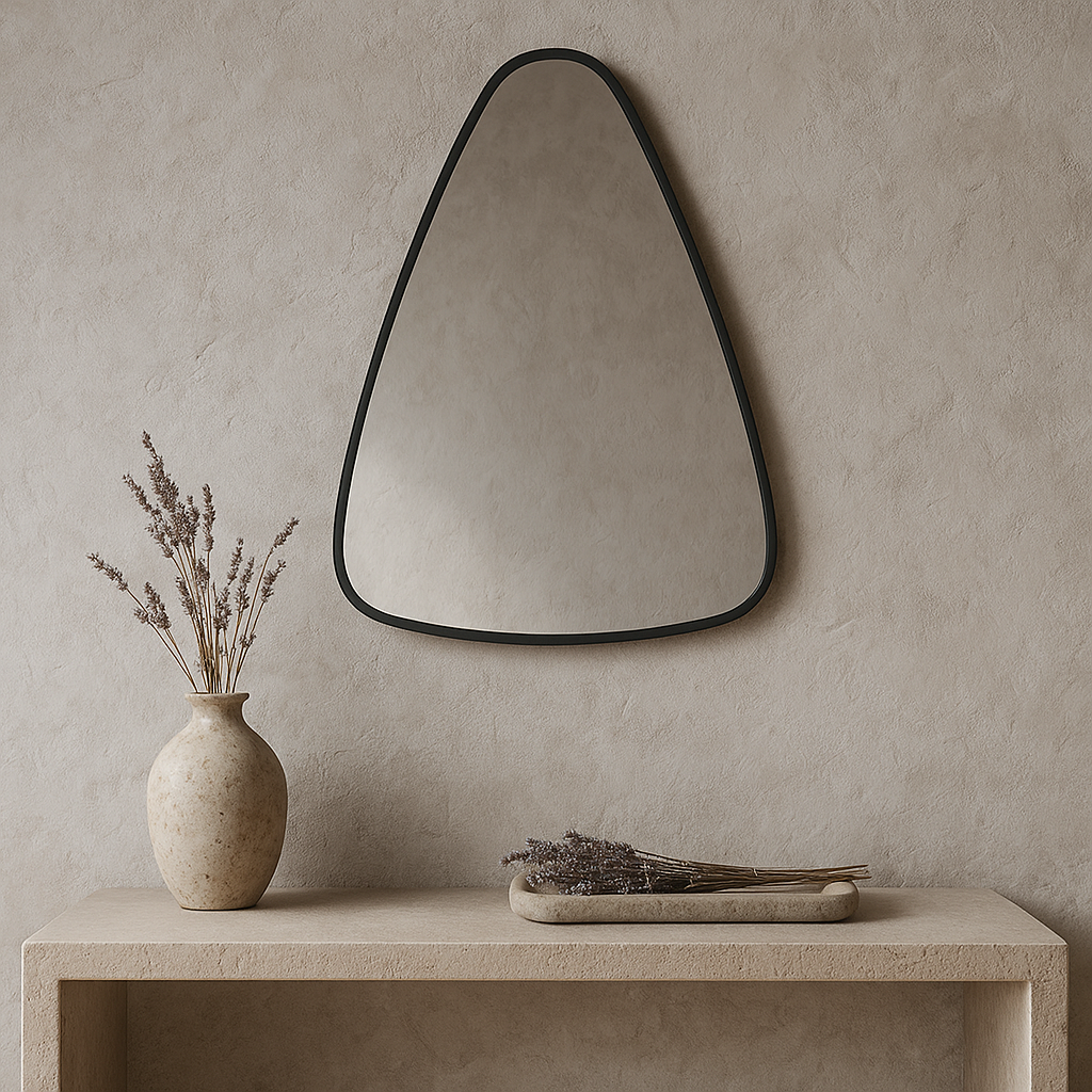 Modern Irregular Wall Mirror – Organic Triangle Mirror with Black Frame