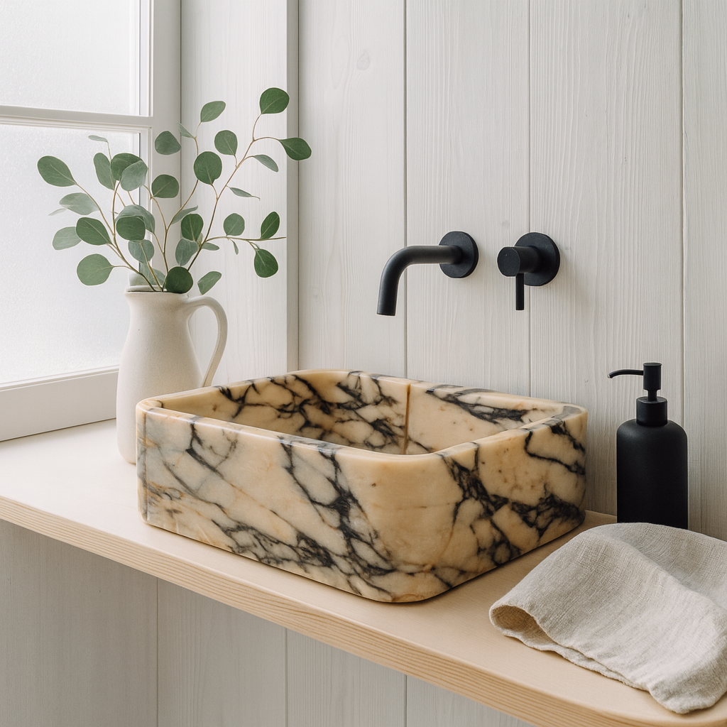 Calacatta Viola Marble Sink | Rectangular Vessel Basin USA | Luxury Natural Stone Bathroom Sink