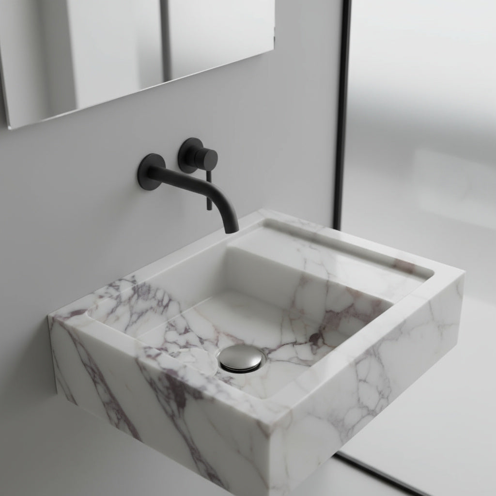 Calacatta Viola Bathroom Sink – Wall-Mount Marble Vanity Sink, Natural Stone Polished Basin
