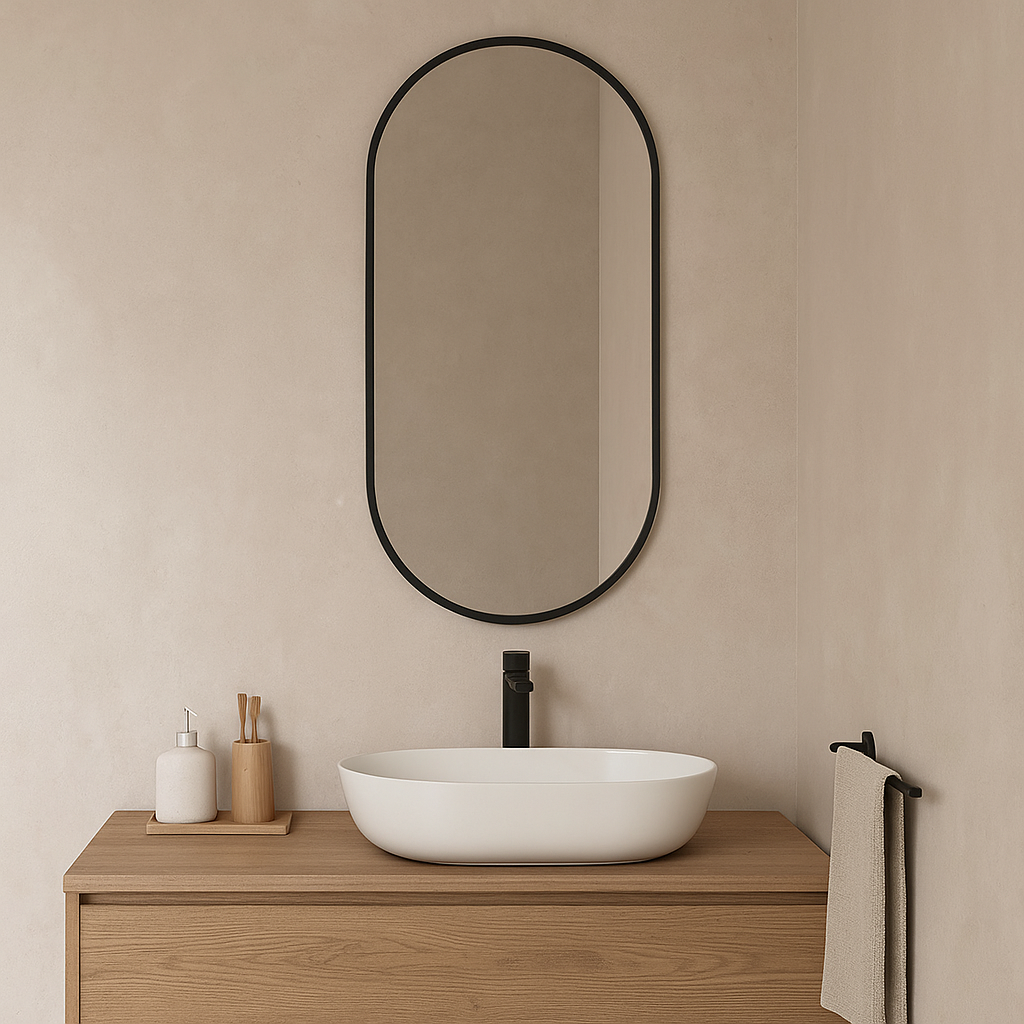 Modern Black Oval Mirror for Bathroom – Vertical Wall Mirror