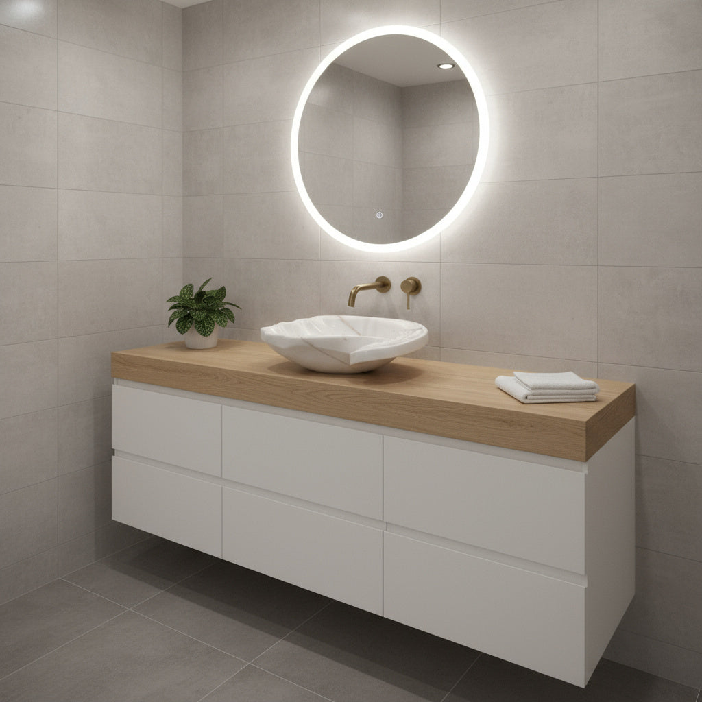 Marble Vessel Sink | Hand-Carved Natural Stone Bathroom Basin  | Luxury Floral Design Vanity