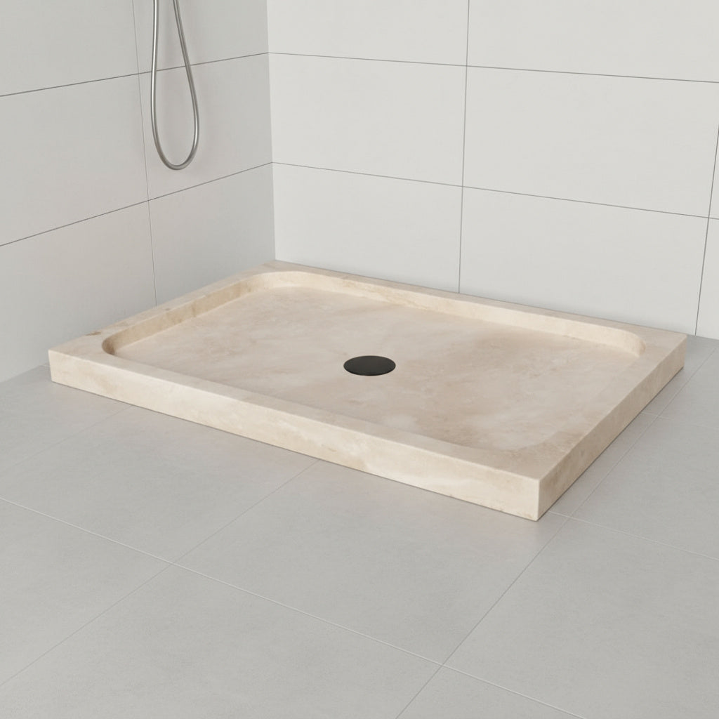 Travertine Shower Base 63x35 | Natural Stone Shower Pan USA | Luxury Marble Tray