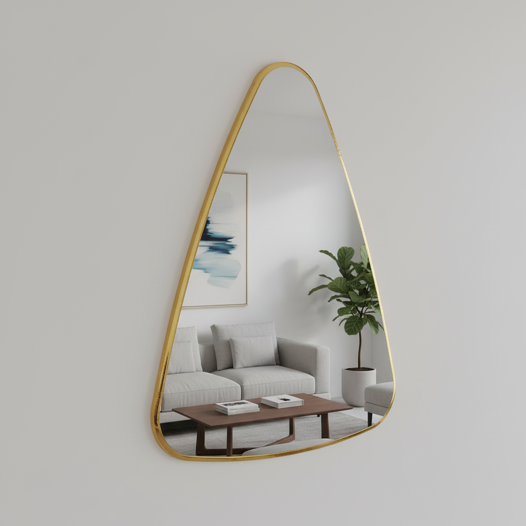 Modern Irregular Wall Mirror – Organic Triangle Mirror with Black Frame