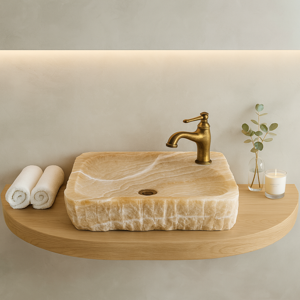 Onyx Marble Sink Bathroom – Natural Stone Rectangular Vessel Sink