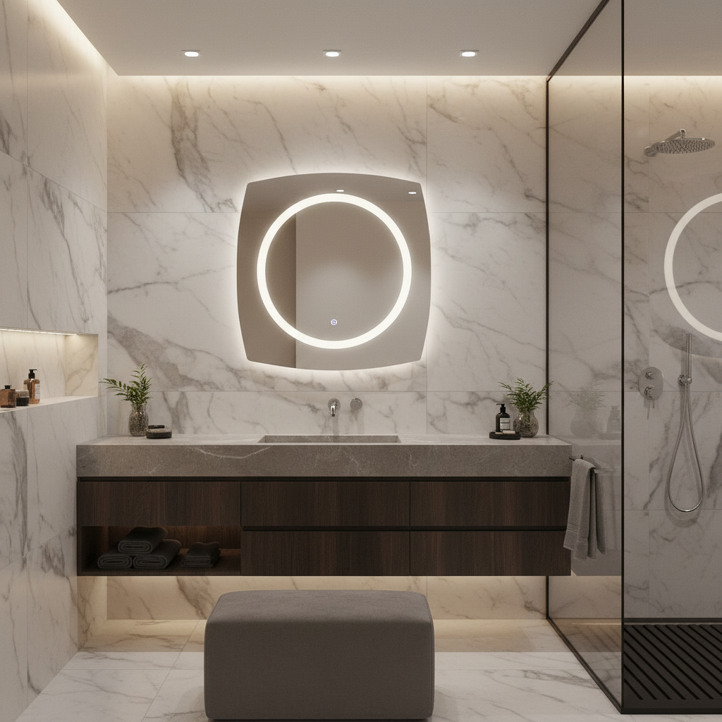 LED Bathroom Mirror Square – Modern Dimmable Vanity Wall Mirror with Backlit Design