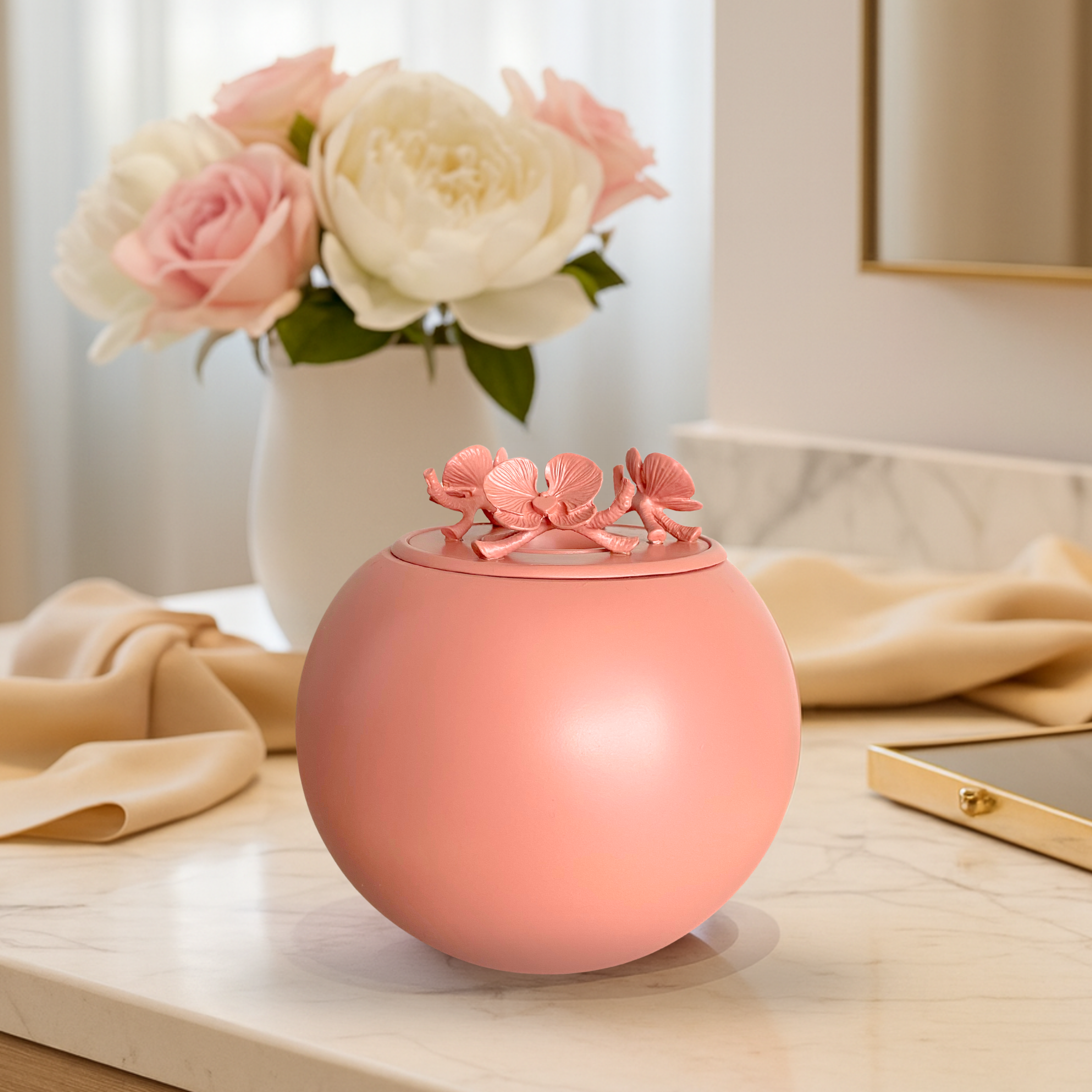 Orchid Urn for Loved ones [Keepsake Size] Handmade - CORAL