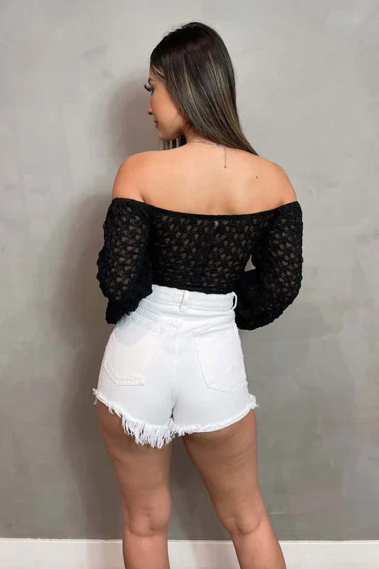 LUXE SHEER LACE OFF SHOULDER LONG SLEEVE BODYSUIT