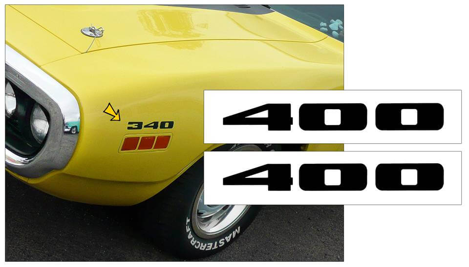 1972 Plymouth - Road Runner - GTX - Fender Decal Set - 400 Numeral