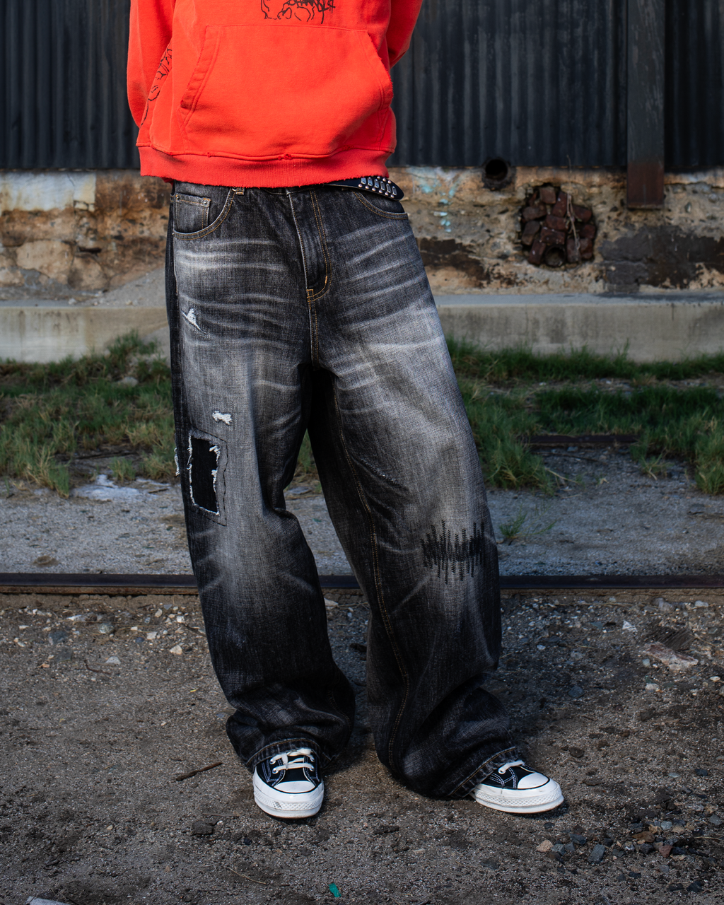 Black Repaired Selvedge Denim