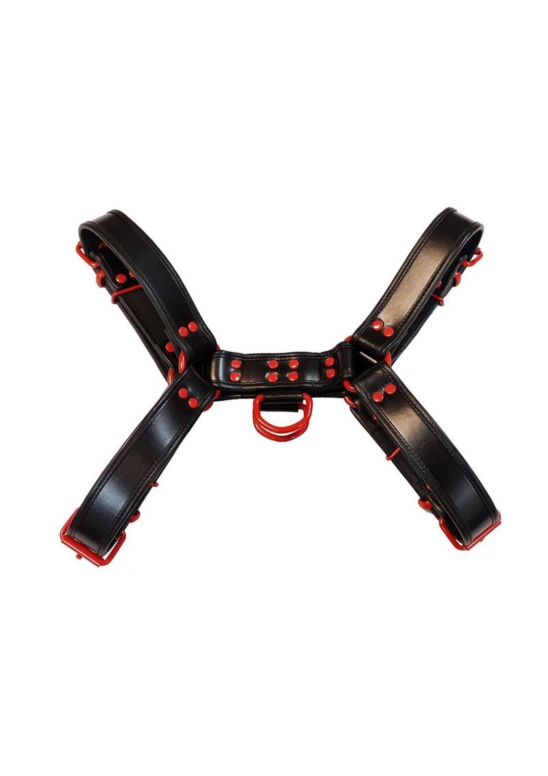 Rouge Leather Over The Head Harness Black with Red Accessories