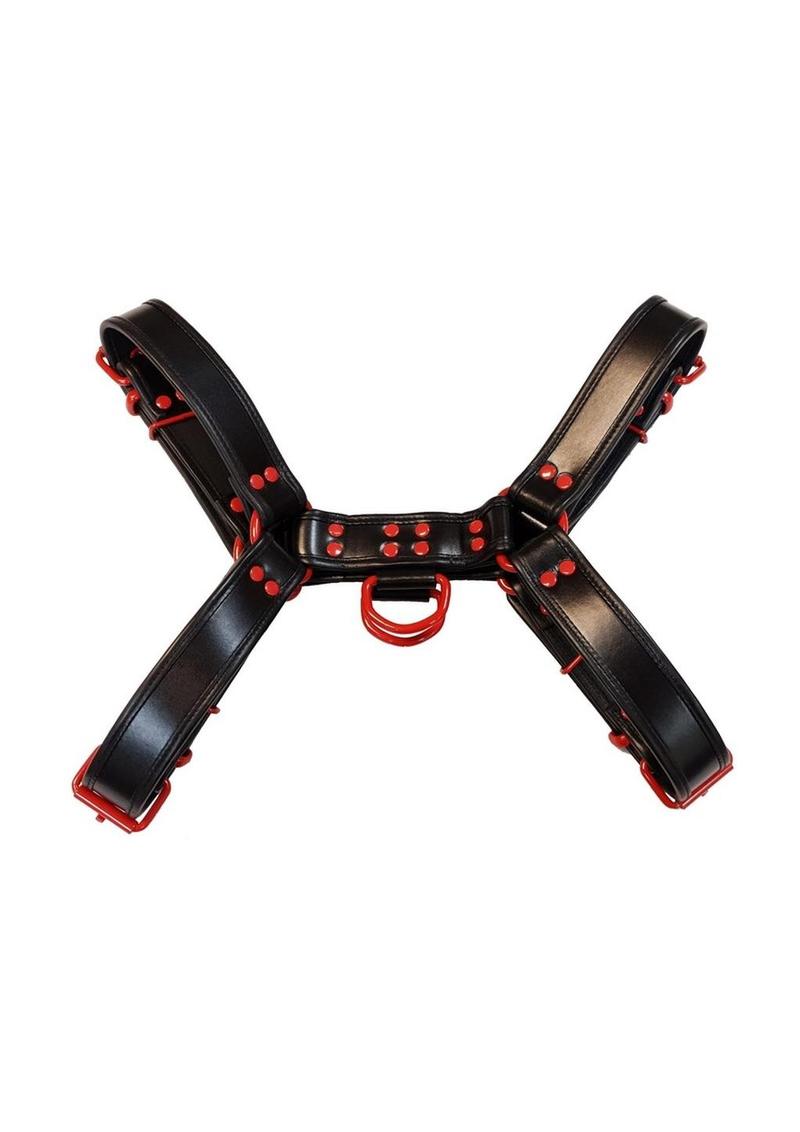 Rouge Leather Over The Head Harness Black with Red Accessories