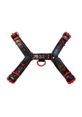Rouge Leather Over The Head Harness Black with Red Accessories