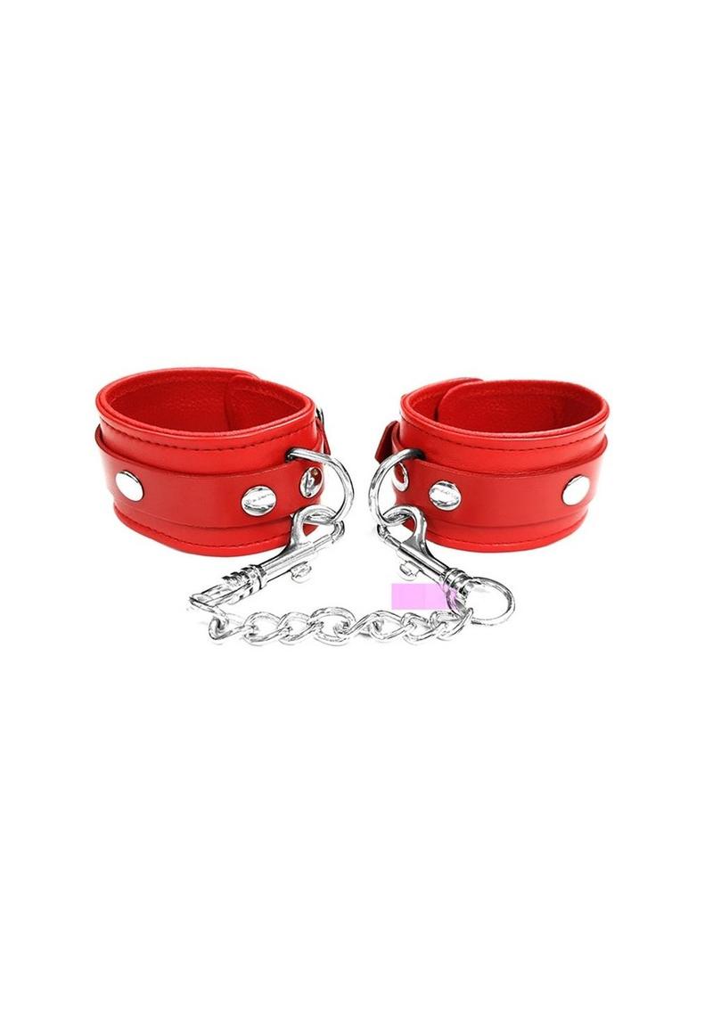 Rouge Plain Leather Adjustable Wrist Cuffs
