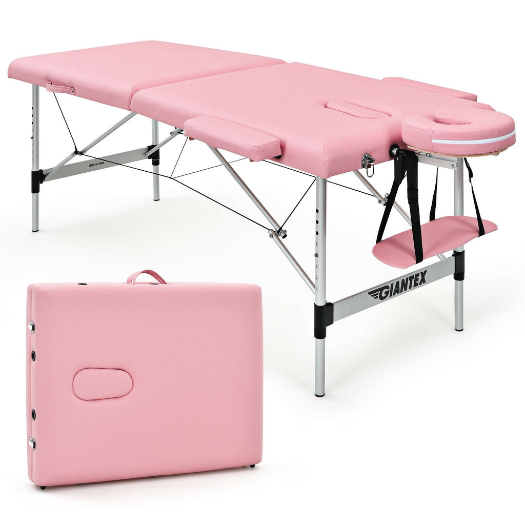 84 Inch L Portable Adjustable Massage Bed with Carry Case for Facial Salon Spa -Pink