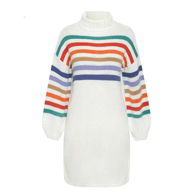 Autumn Winter High Neck Knit Dress for Women