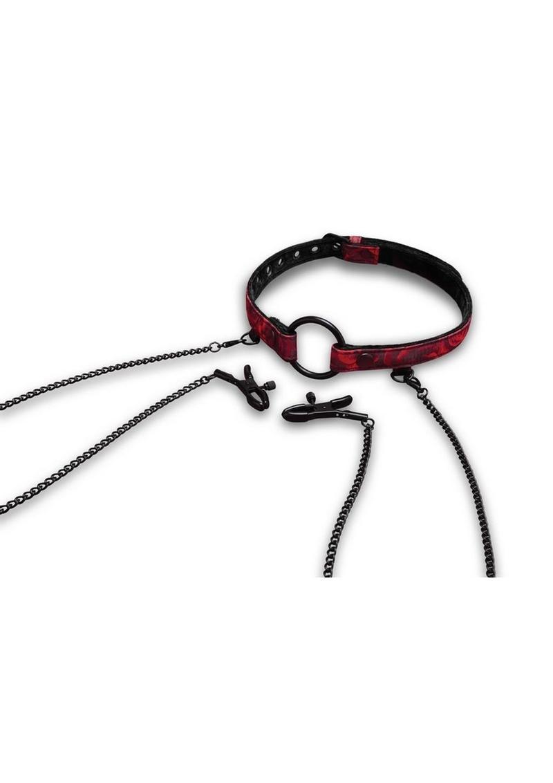 Secret Kisses Rosegasm Open Mouth Gag with Nipple Clips and Satin Blindfold