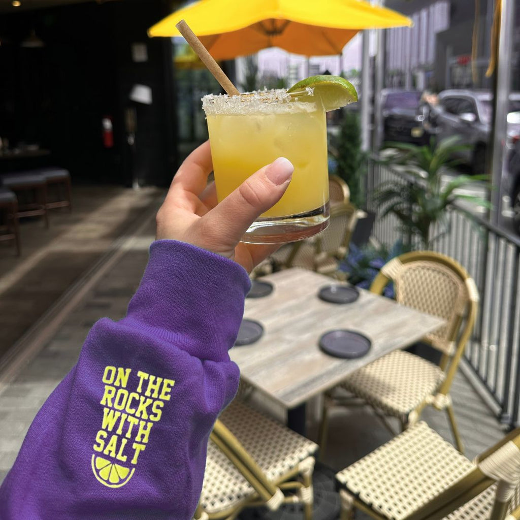 MARGS ♡ purple printed sweatshirt with on the rocks with salt cuff