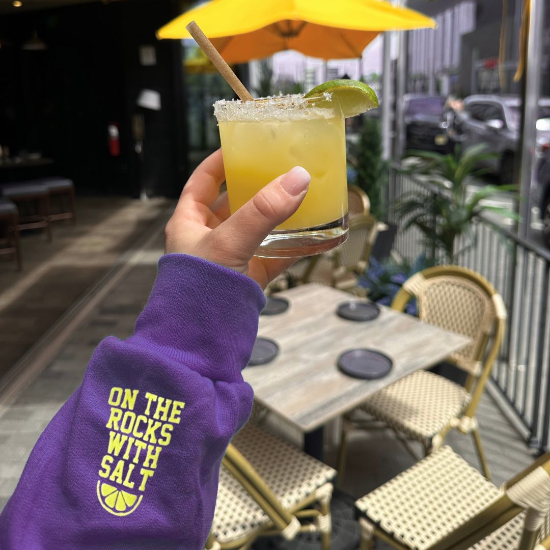 MARGS ♡ purple printed sweatshirt with on the rocks with salt cuff