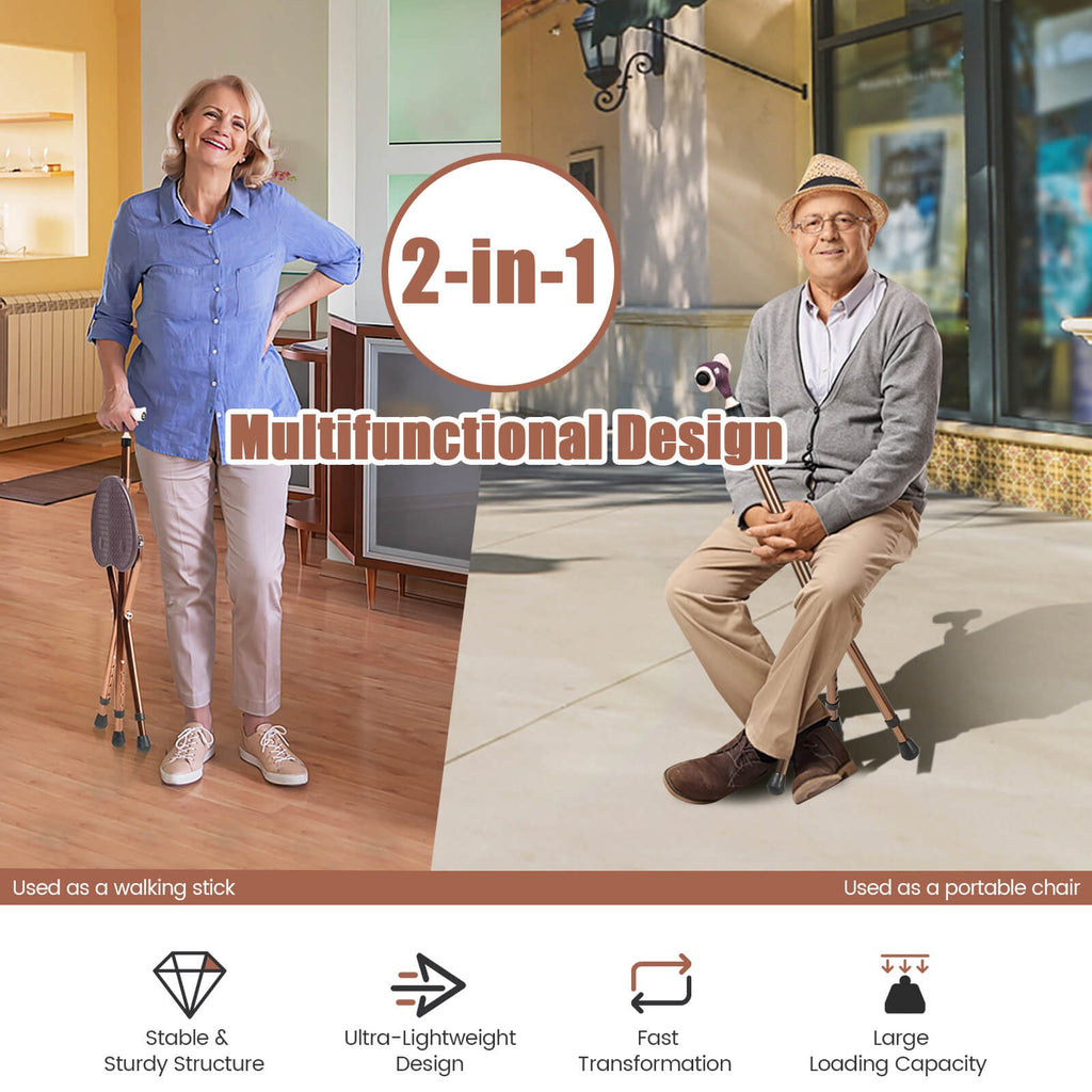 Lightweight Adjustable Folding Cane Seat with Light-Brown
