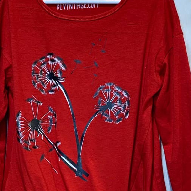 Hand Printed Upcycled Girls Large Dandelion Cotton Blend Long Sleeve Dress Tunic