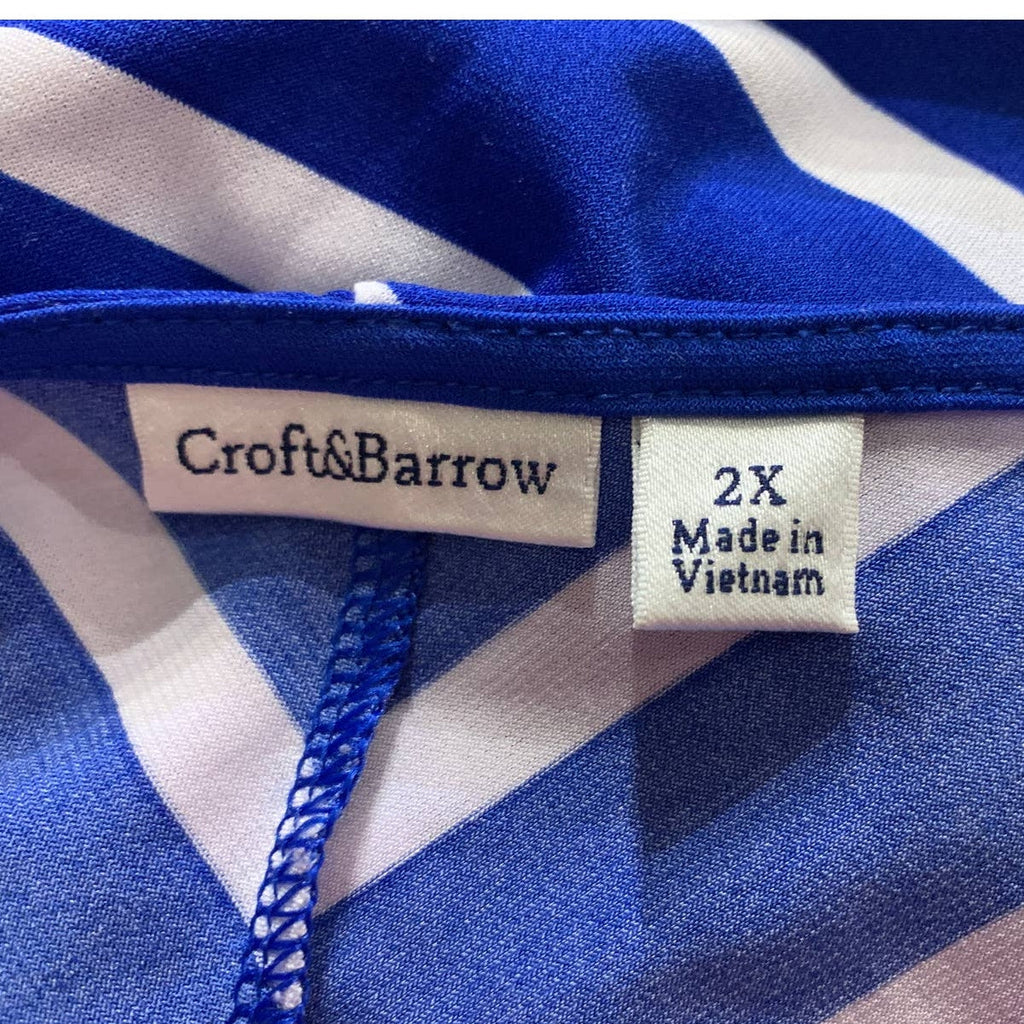 Croft & Barrow 2X Short Sleeve Blue Chevron Stripe Flowy Stretchy Polyester Top