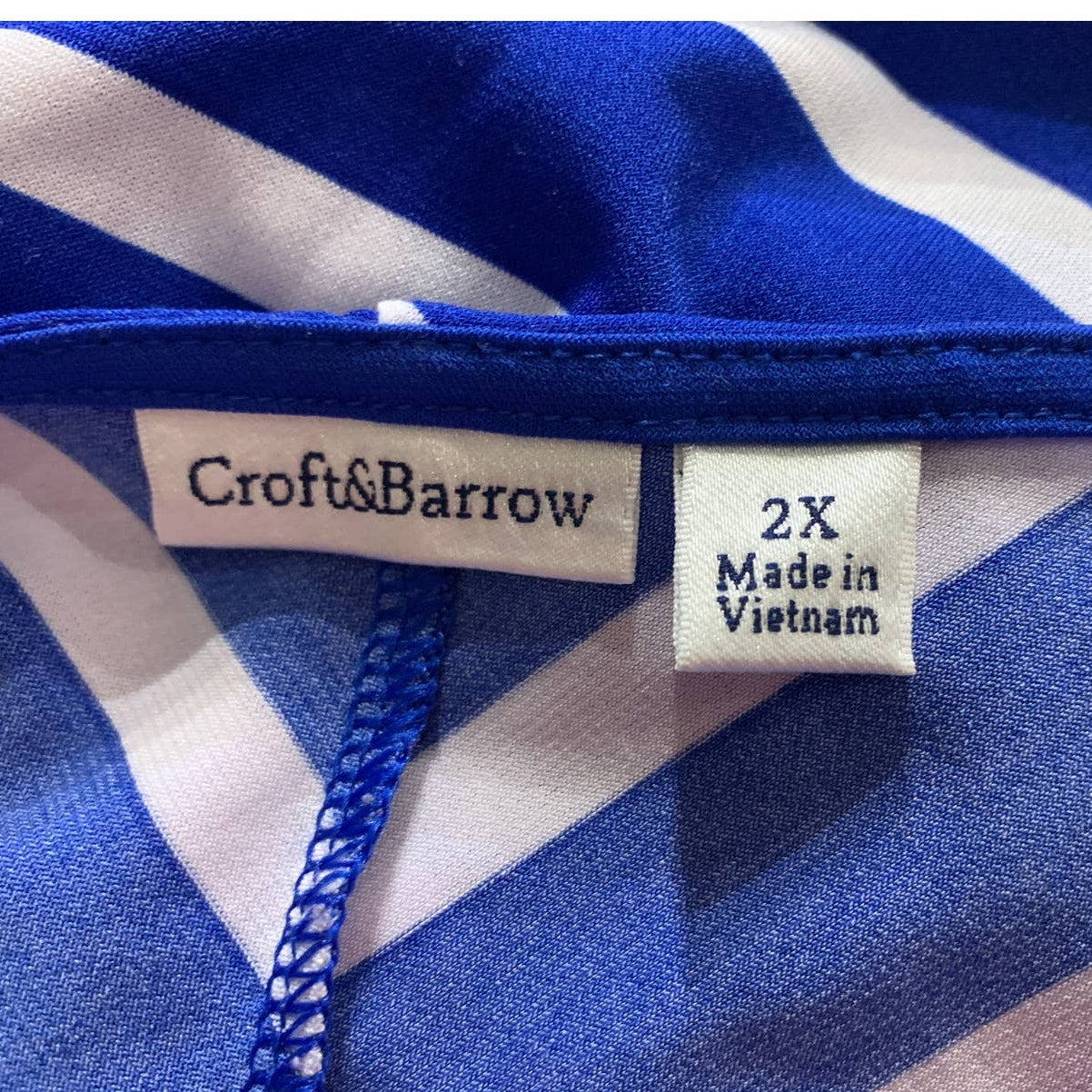 Croft & Barrow 2X Short Sleeve Blue Chevron Stripe Flowy Stretchy Polyester Top