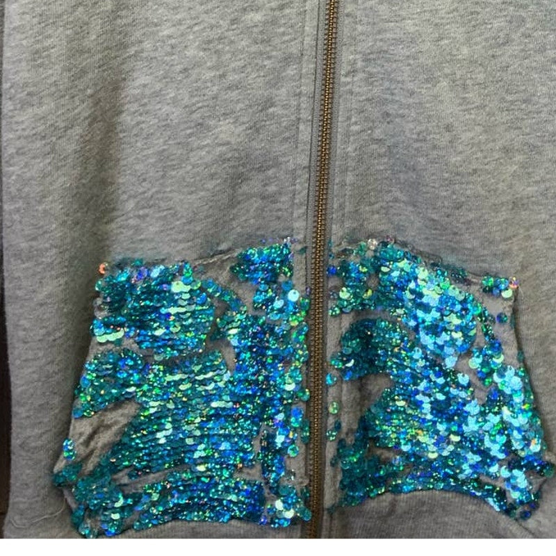 Justice Girls Size 10 Sequin Pocket Kitten Ears Full ZIp Cotton Blend Hoodie