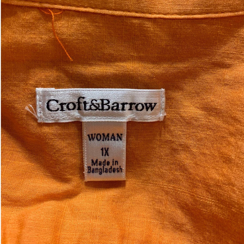 Croft & Barrow Woman 1X 3/4 Tabbed Sleeve 100% Cotton Button Down Shirt Blouse