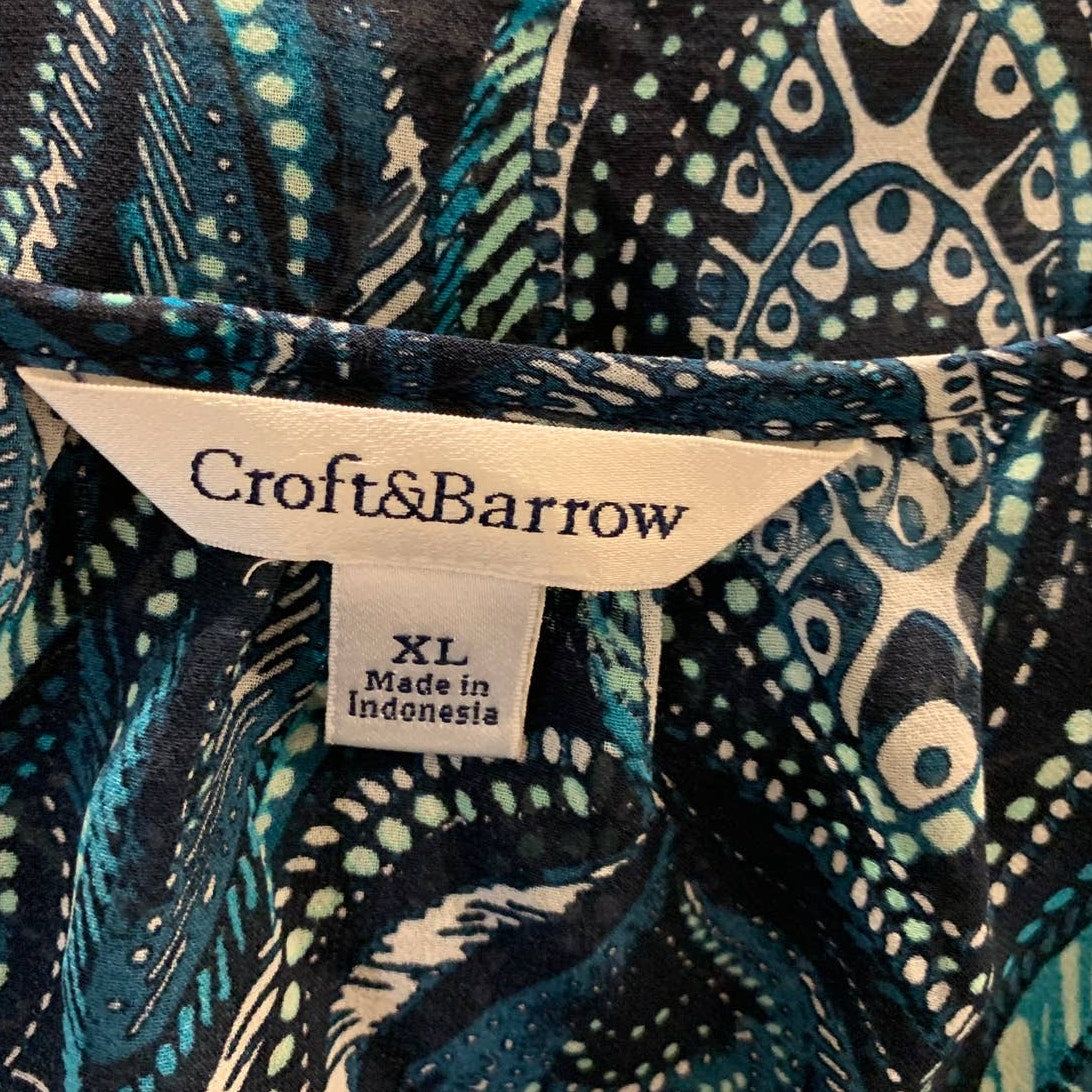 Croft & Barrow XL Flowy Sheer Lightweight Boho Elastic Sleeve Long Blouse