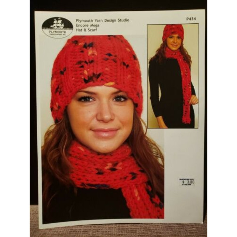 New Plymouth Yarn Encore Mega Hat & Scarf Knitting Pattern P434