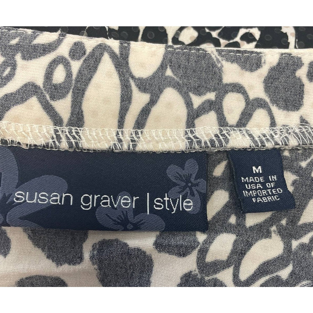 Susan Graver Style Womens Medium 3/4 Sleeve Shiny Sequin Flowy Blouse Top