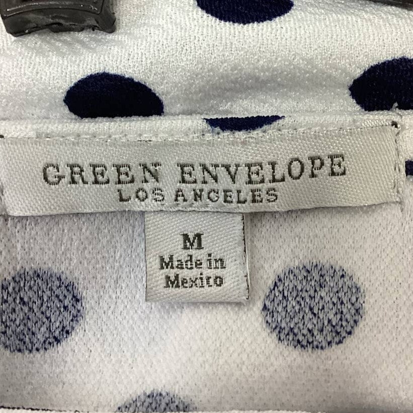 Green Envelope Medium Long Bell Sleeve Polka Dot PolyBlend Crew Neck Top Blouse