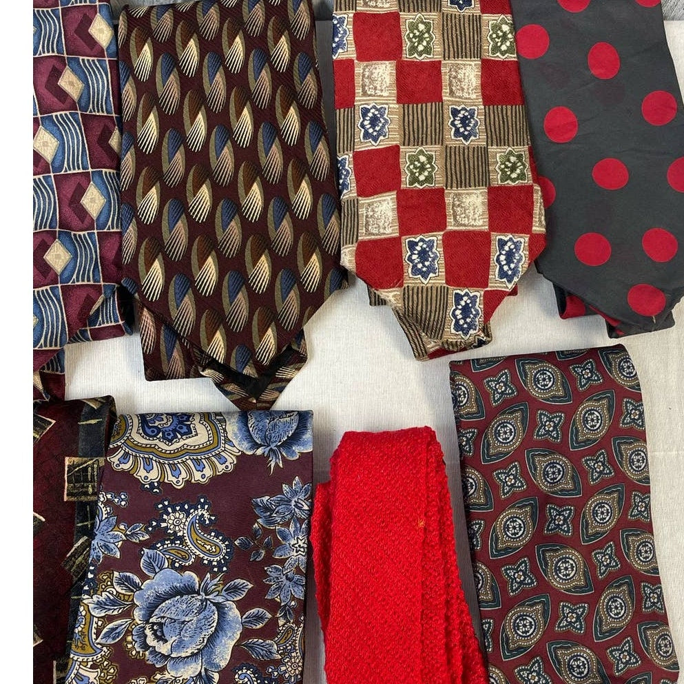 Lot of 10 Brown Red Blue Vintage & Modern Career Silk Polyester Necktie Ties