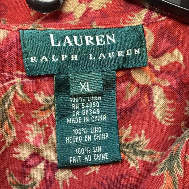 Lauren Ralph Lauren XL 100% Linen Floral Tabbed Short Sleeve Button Down Shirt